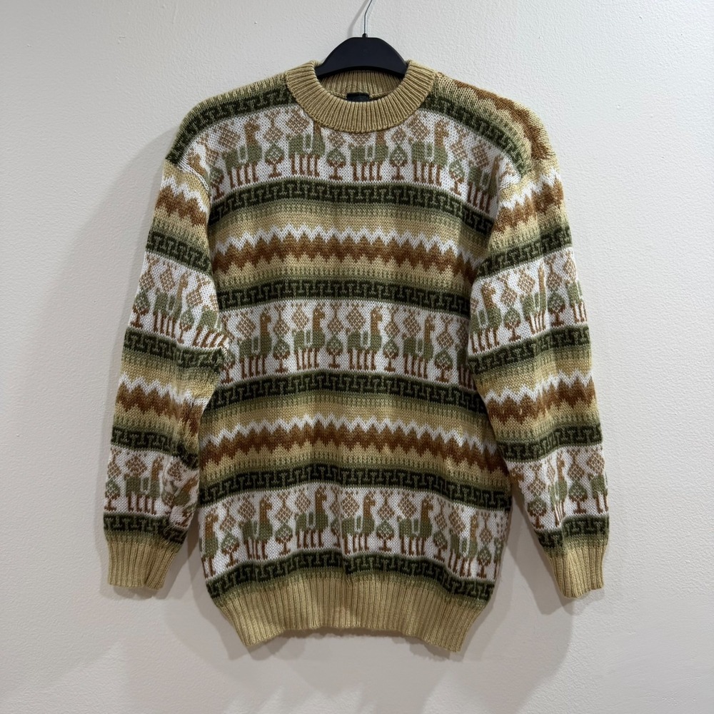 Jenova Vintage 100% Alpaca Wool Knit Sweater Unisex Size L 90s Llama Earth Tones